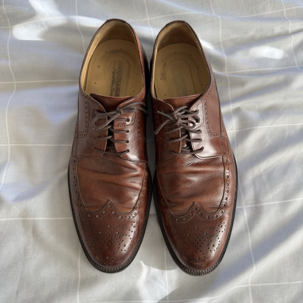 10.5 M Johnson & Murphy Italy Mens Brown Cap Toe Oxford Dress Shoes Lace Up EUC - Picture 2 of 9